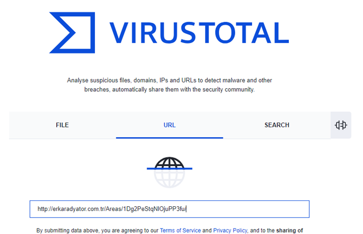 virustotalのURL検索画面