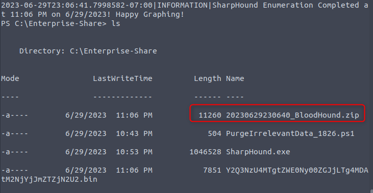 SharpHound実行後にzipファイルが作成される