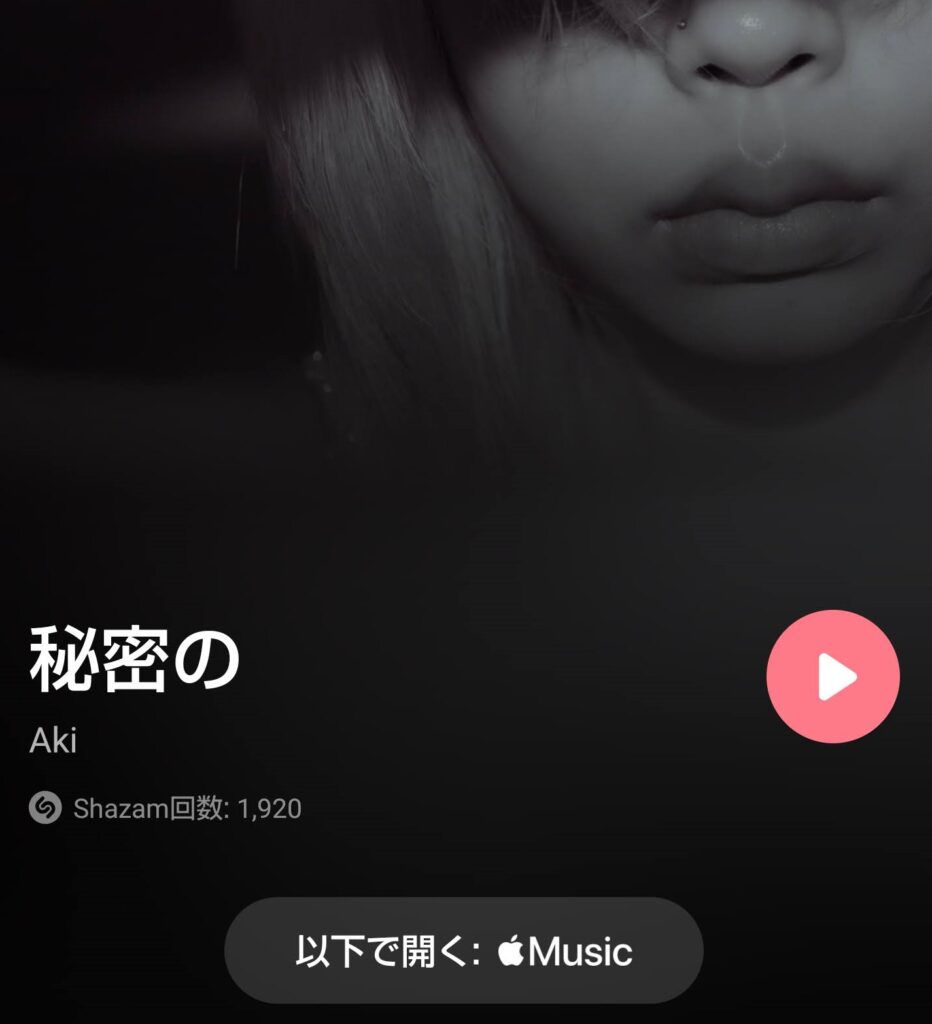 shazamの温泉認識の結果はakiの「秘密の」