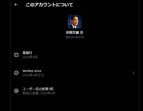 岸田文雄議員の国表示の状況